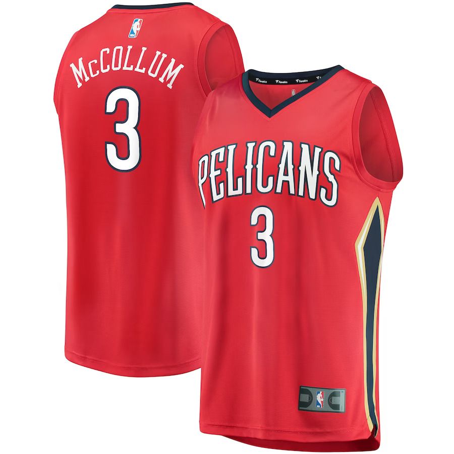 Men New Orleans Pelicans #3 C.J. McCollum Fanatics Branded Red Statement Edition 2022-23 Fast Break Replica NBA Jersey